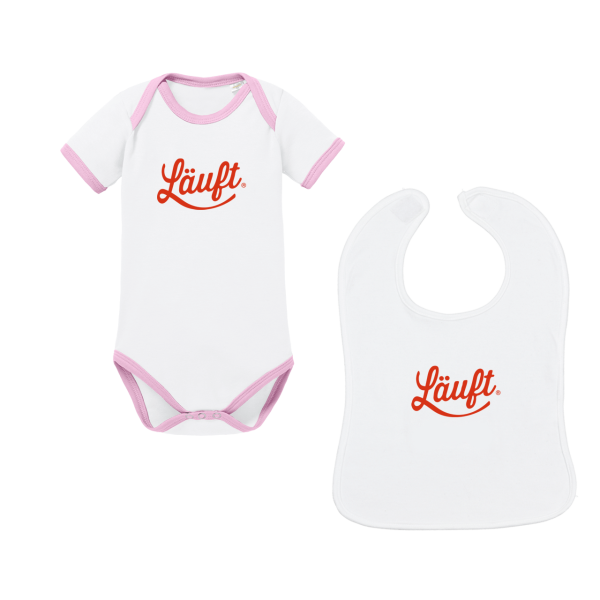 Geburtsgeschenk: Baby-Body + Lätzchen mit Logo ab 25 Stück