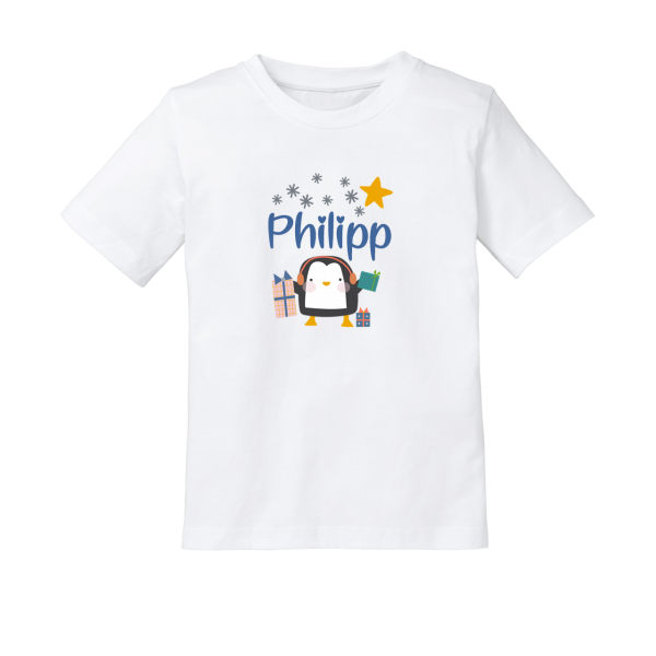 Kinder T-Shirt mit Namen Winter Pinguin (Junge)