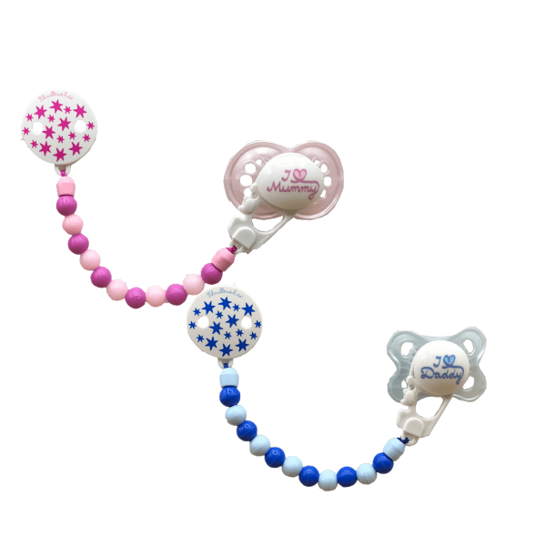 Schnullerkette (Mädchen / Junge) Sterne Perlenkette