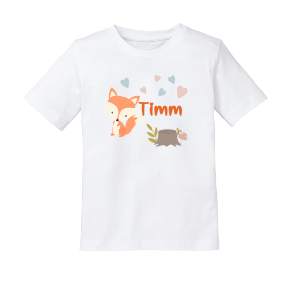 Kinder T-Shirt mit Namen und Fuchs bedruckt (Mädchen / Junge) 2-8 Jahre by Schnullireich