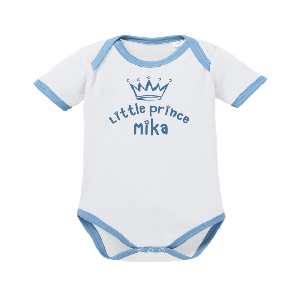 Baby Body mit Namen bedruckt und Spruch "Kleiner Prinz" Kurzarm (Junge) Blau by Schnullireich