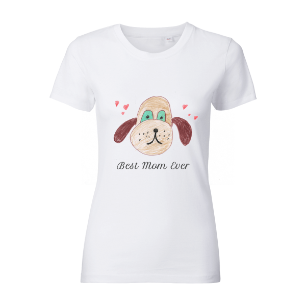 Damen T-Shirt mit selbst gemalten Kinderbild und Namen bedruckt - Mein Bild für Dich by Schnullireich 