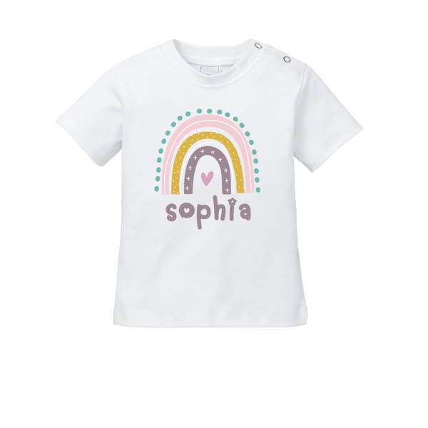 Baby T-Shirt mit Namen bedruckt + Regenbogen für Mächen als Geschenk by Schnullireich
