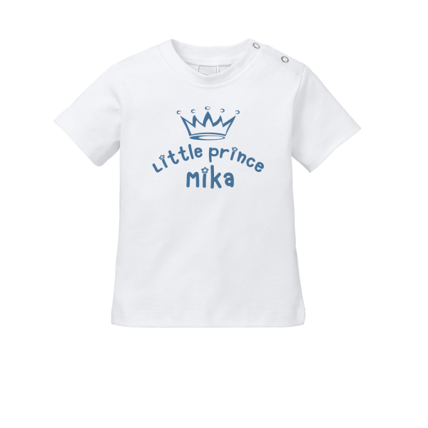 Baby T-Shirt mit Namen und Spruch "Little Prince" (Junge) Kurzarm by Schnullireich